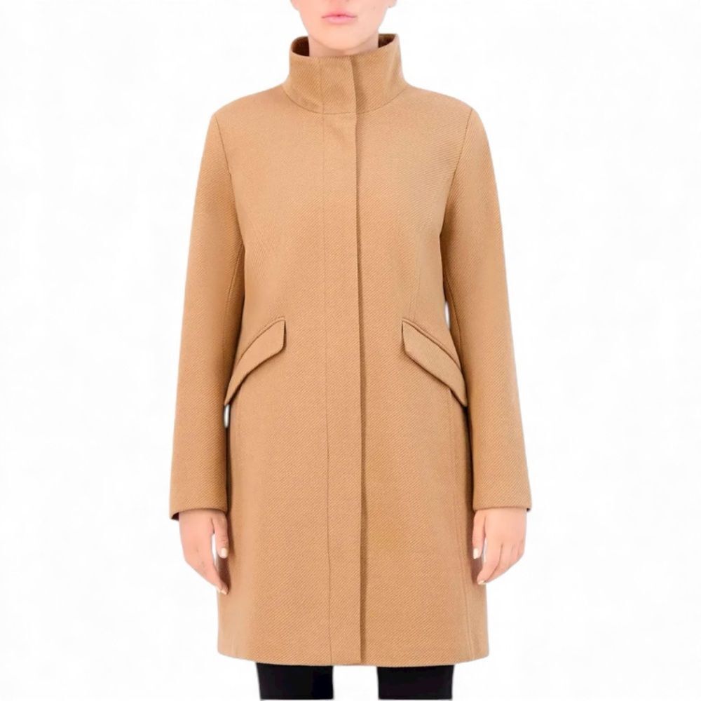 Cole Haan Women's Soft Twill Zip Up Coat - Beige Size 4